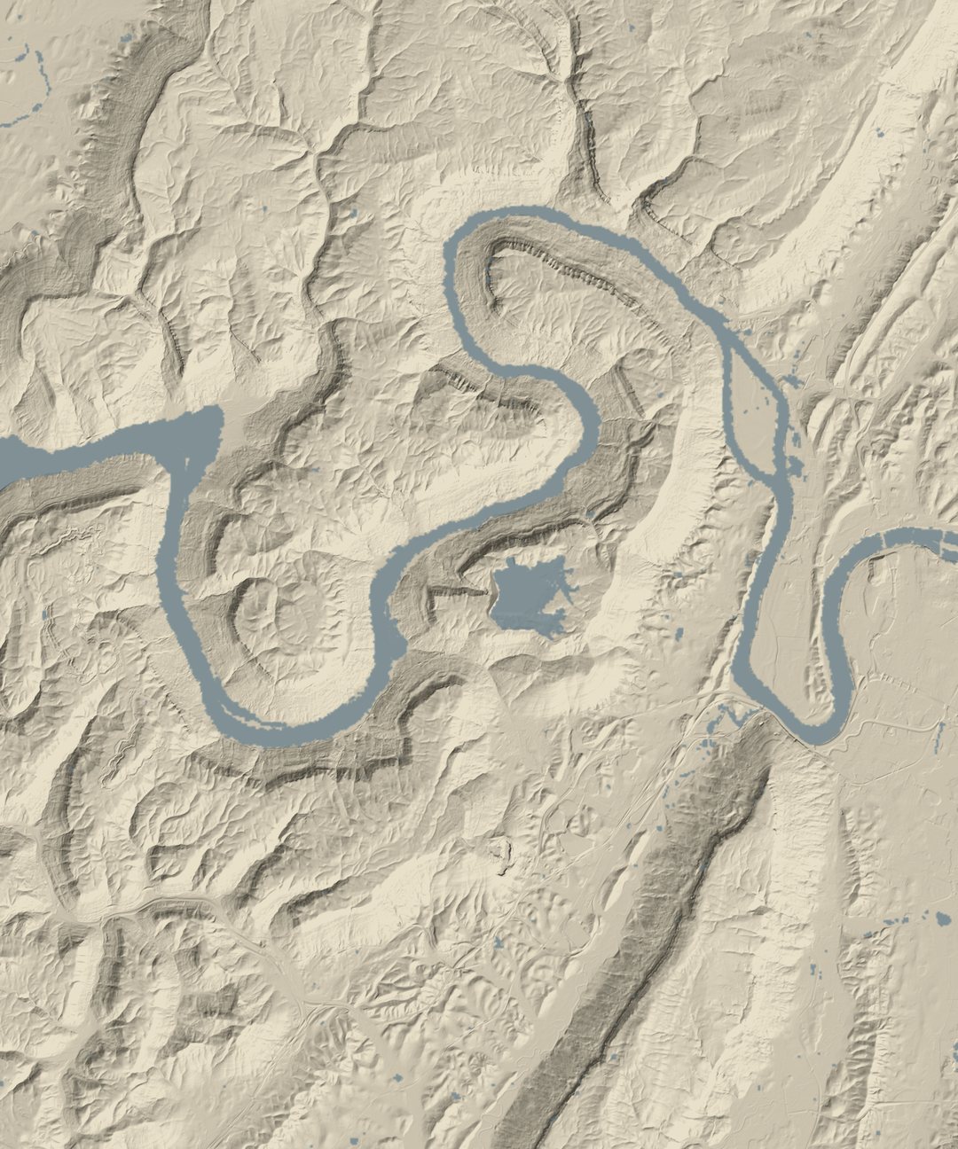 Survey map of the first operating area: a river valley, 20 by 24 kilometers